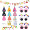 FUIPVGI 25 Stück Geburtstagsparty-Kegelhüte, Happy Birthday-Banner, Kronenhut, Partybrille, Partygebläse für Kinder und Erwachsene für Geburtstag, Weihnachtsfeier, Kinderparty (Gold)