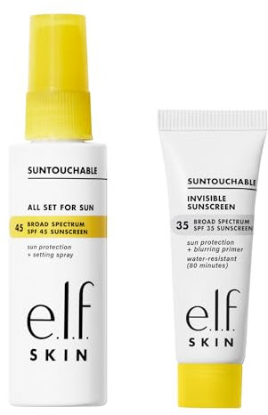 e.l.f. SKIN Suntouchable Fun in the Sun Duo | Suntouchable Invisible SPF 30 Sunscreen & All Set for Sun SPF 30 Setting Spray, Sonnencreme & Sonnenspray für Gesicht, Sonnenschutz für Haut | 50ml, 60ml
