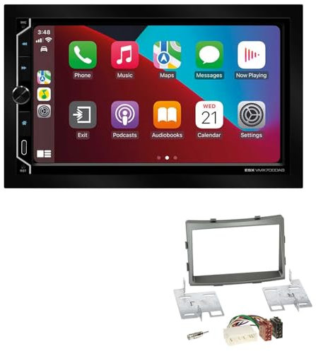 ESX VMX700DAB 2-DIN Autoradio kompatibel mit Wireless Apple CarPlay Android Auto Bluetooth DAB+ passend für SsangYong Rodius II ab 2013 dunkelsilber