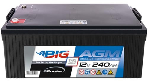 BIG E-Power AGM Versorgerbatterie: Ideal für Wohnmobil, Caravan, Photovoltaik, Inselanlagen, Solaranlagen, Camping, Marine, Gartenhütte, Unabhängige Stromversorgung, Windkraftanlagen (12V - 240Ah)