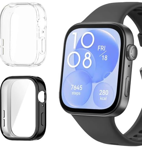 Buoluoioir 2 Piezas Funda Protector de Pantalla para Huawei Watch Fit 3, HD Protección Flexible TPU Shockproof Anti-Rasguños Bumper Case Carcasa Protectora para Huawei Watch Fit 3
