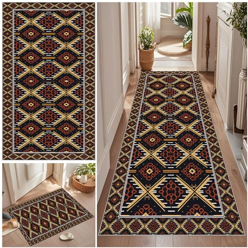 Teppich Läufer Flur Lang 40 x 100 cm Rutschfest Küche Teppich Waschbar Korridor Teppich Flurläufer Lang Korridor Teppich Läufer Flur Vintage Teppich für Wohnzimmer Küche Schlafzimmer Meterware
