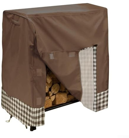 EasyByMall 600D robuste Holzregale für den Außenbereich für Brennholz, wasserdichte Kaminholzabdeckung, wetterbeständige Abdeckung, für drinnen und draußen, Kaminholzaufbewahrung (Kaffee)