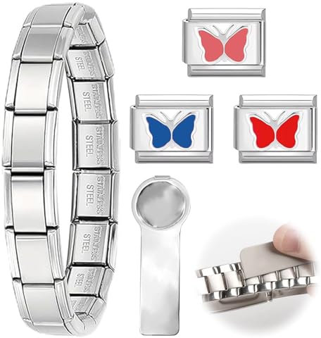 Italian Charms Bracelet Sets, Nomination Bracelets for Women Girls Man, 9mm Module Removable Classic Stainless Charm with Opening Tools Hand Painted Bracelet for DIY Fashionable Jewelry Gifts