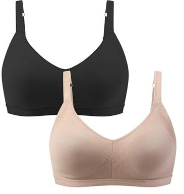 ANGOOL Damen BH Ohne Bügel Sport BH Rückenverschluss, Schwarz+Beige, M