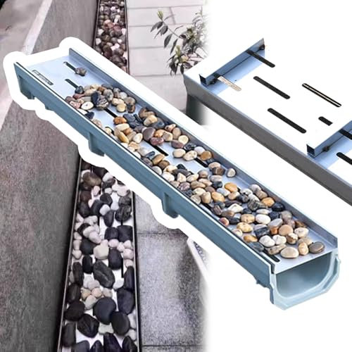 Entwässerungsrinne Regenrinne Pebble Top Drain Kanal, Außenpflaster-Terrasse Grabenabläufe Für Beton/Hof/Landschaft, Niedriges Tiefes Profil Unter Bodenrinne/Rinne, U-förmiger Rost/Gitterrost(1 Pac
