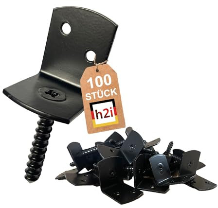 h2i Flechtzaunhalter | Stahl Schwarz pulverbeschichtet | 100 Stück | Flechtzaunbeschlag in L-Form aus Metall | rostfreie wetterfeste Zaunbefestigung für sicheren robusten und stabilen Stand