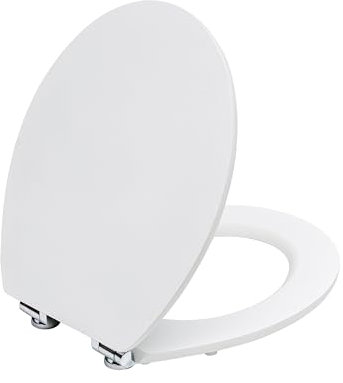 TODOT Abattant WC avec Frein de Chute Silencieux, Lunette de Toilette en Bois MDF, Revêtement Caoutchouc Doux au Toucher, Charnières Ajustables, Compatible Cuvette O, Capacité jusqu'à 175 kg (Blanc)