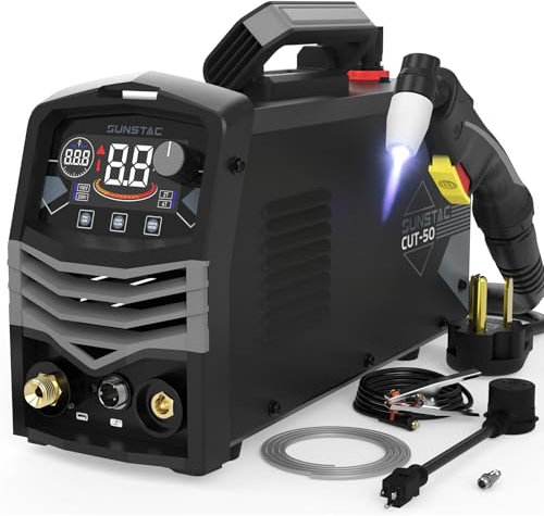 Sunstac 50A Plasmaschneider, Großes LCD-Display Hochfrequenzschneidemaschine mit 110/220V Dual Voltage IGBT Inverter 5/8 Zoll Max Cut 2T/4T Modus, Profi & Anfänger DIY