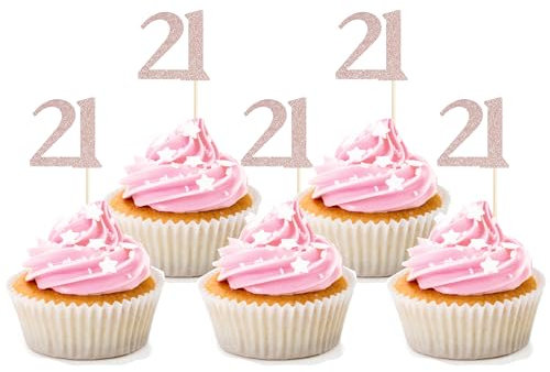 Sotpot 30PCS 21st Birthday Cupcake Toppers Rose Gold Glitter 21 Cupcake Picks for 21st Birthday Party Decorations