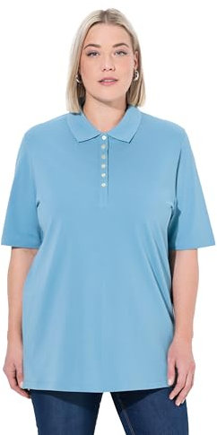 Ulla Popken Damen große Größen Poloshirt, T-Shirt mit Samtband-Knopfleiste, Basic-Shirt, Polokragen, Baumwolle helles Petrol 66+ 637297714-66+