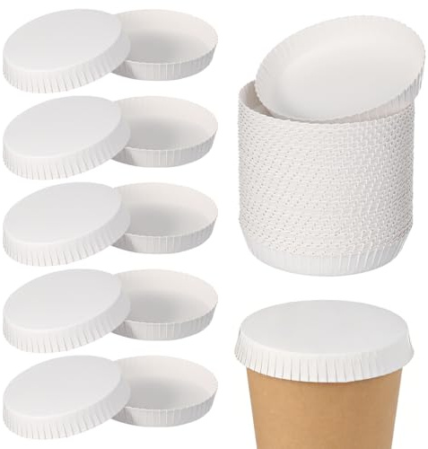 SOIMISS 100 Pcs Disposable Paper Cup Lids Waterproof Tea Coffee Mug Drink Covers for Hot Cold Beverage Hotel KTV Event Party Household Tableware Dust Protection Cardboard Cap Round White 8.5cm