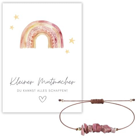 Mutmacher Armband Mädchen, Rosa Glücksarmband Glücksbringer Aufmunterung, Geschenkidee zur Einschulung und Geburtstag, Motivationsarmband mit Regenbogen Karte (Mutmacher Armband Rhodonit)