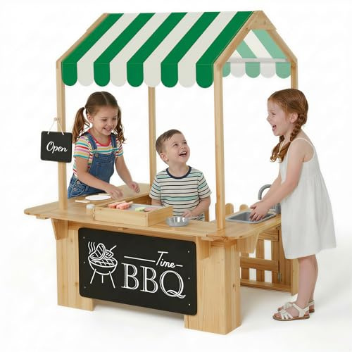 EDUBEBO Kinder-Spielhaus für draußen, Matschküche, Grillspielzeug, Spielgeräte für draußen, ideales Rollenspielzeug als Geschenk für Kleinkinder und Kinder im Alter von 3 bis 8 Jahren (Yellow)