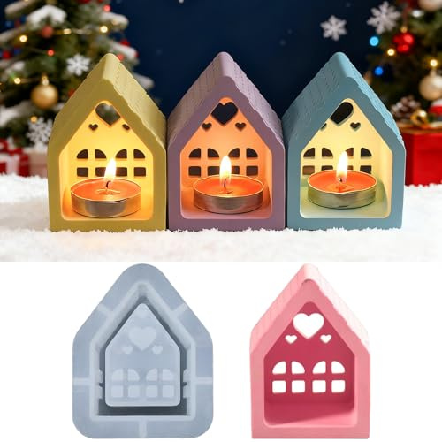 Silikonformen GießFormen Haus Weihnachten,Silikonform Haus Mit Herz | 3D silikonform haus Weihnachten,Silikon GießForm Kerzenhalter Haus,DIY Silikonform Haus Mit Fenster