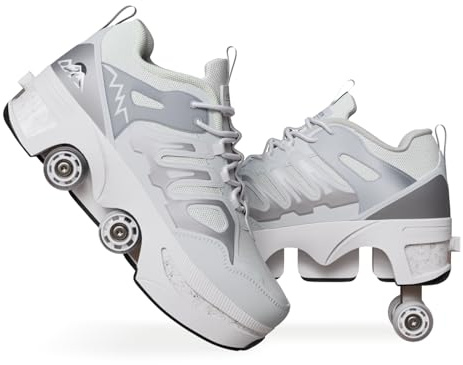 JinFugron Rollschuhe Kinder, Schuhe mit Rollen für Mädchen, 2-in-1 Rollschuhe mit Versteckten Rädern - Quad Skates für Fitness, Freizeit und Urban Skating - Damen Herren