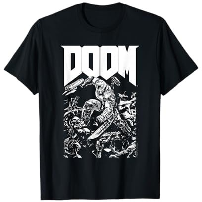 Doom Baron Pixelated Character with Logo Video Game T-Shirt