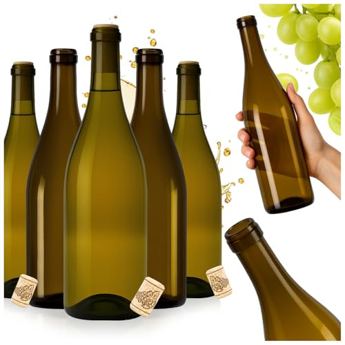 SUPERBUTELKI.PL 15 pièces Bouteille en verre vide Burgundy 750 ml en verre brun avec bouchon aggloméré – bouteille de vin vide idéale pour le vin, les liqueurs, le cidre, les jus et les spiritueux