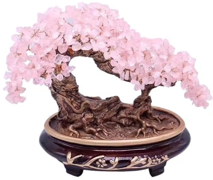Desktop Decor, Feng Shui Money Tree Crystal Bonsai for Wealth Fortune and Luck Ornament for Home Wine Cooler(Pink)