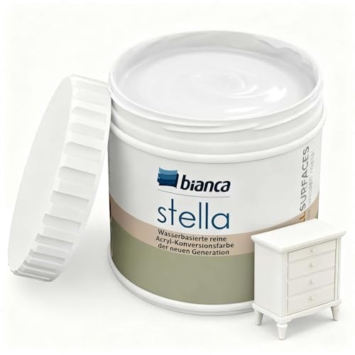 Bianca Stella Pittura per mobili senza fiocchi – Vernice per mobili profumata a base d'acqua per legno, mobile da cucina, tavolo, sedia, bianco, lucido, antigraffio, alta copertura, 500 ml