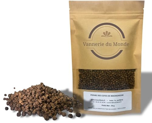 Poivre des Côtes de Madagascar – Grains Aromatiques & Huileux – Récolte Sélectionnée – Saveur Intense & Parfumée – Idéal Cuisine Gastronomique, Moulins & Marinades - Sachet de 50g