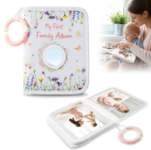 Baby Fotoalbum Stoff 4x6 Zoll, NAVESO 17 Fotos Mein Erstes Jahr Babyalbum mit Spiegel & Haken, Fotobuch Baby, Erinnerungsalbum Kinder für Babyparty Kleinkinder Familienfotos