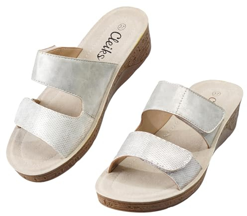 CLEIKS Sandales ouvertes pour femme, chaussons avec fermeture à déchirure, sandales tongs larges, chaussures d'été, chaussures orthopédiques, chaussons