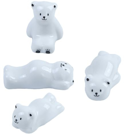 HOMSFOU 4pcs Ceramic Cartoon White Bear Chopstick Holder Rest Set for Dining Table, Cute Porcelain Spoon and Fork Rests, Kitchen Utensil Stand for Home and Restaurant Use