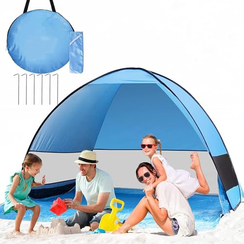 Tente de plage pop-up portable, légère, automatique, UPF 50+, abri solaire pour 3 à 4 personnes, tente de plage, famille, protection solaire, plage, camping, randonnée, jardin