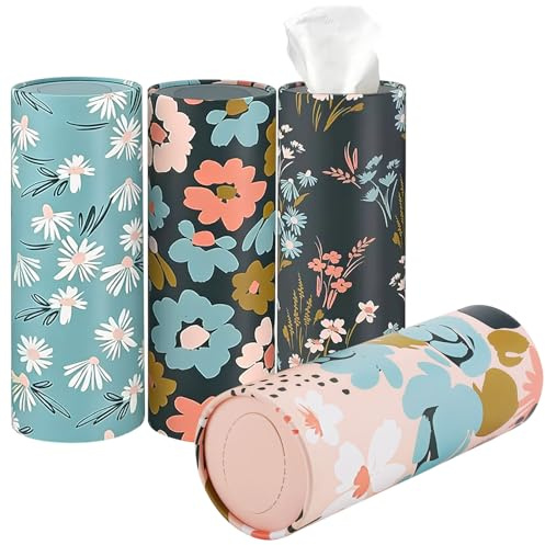 4 Stück Taschentuchbox Rund Zylinder, Befüllte Kosmetiktuchbox Set