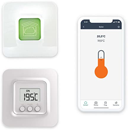 Delta Dore Thermostat mural connecté pour chaudière et pompe à chaleur avec box domotique Pack Tybox 5000 Connecté. Chauffage connecté, programmation, contrôle vocal - 6050637 Blanc