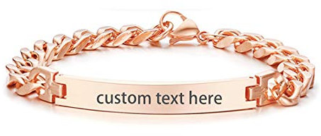 JewelryWe Personalisiert Panzerkette Armband mit Gravur: Rosegold Edelstahl Poliert Kubanische Kette Armkette Kettenarmband mit Wunschtext Unisex ID Armband Minimalistische Schmuck für Herren Damen