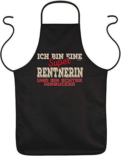 Tini - Shirts Rentnerinnen Sprüche-Schürze - Geschenk Ruhestand Koch-Schürze : Ich bin eine super Rentnerin und ein echter Hingucker - Abschied-Party Schürze Rente