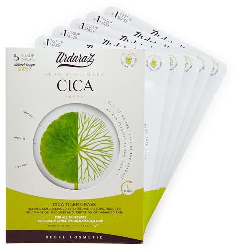 Ardaraz Masque Visage Soin Réparateur à la Cica (Centella Asiatica). Masque Hydratant Visage Anti Rides qui réduit les marques et les rougeurs. Masque pour le visage lot de 5