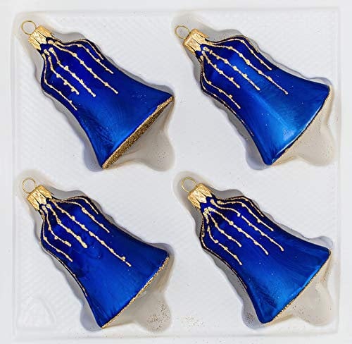 4 TLG. Glas-Glocken Set in 'Ice Royal Blau Gold' Regen - Christbaumkugeln - Weihnachtsschmuck-Christbaumschmuck
