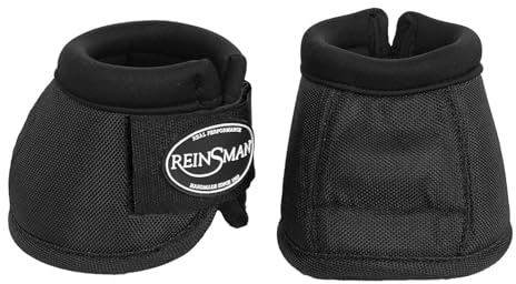 Reinsman Apex Bell Horse Boots - 2-Pack | Shock-Absorbing Stain-Resistant Durable Front Hoof Protection Wraps | No-Turn Design, Hook-and-Loop Closure, Black, Medium