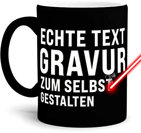 PR Print Royal Tasse mit Gravur selbst gestalten - mit eigenem Wunschtext oder Wunschname gravieren - Keramiktasse Matte Oberfläche - schwarz, 300 ml | Personalisiert mit Lasergravur