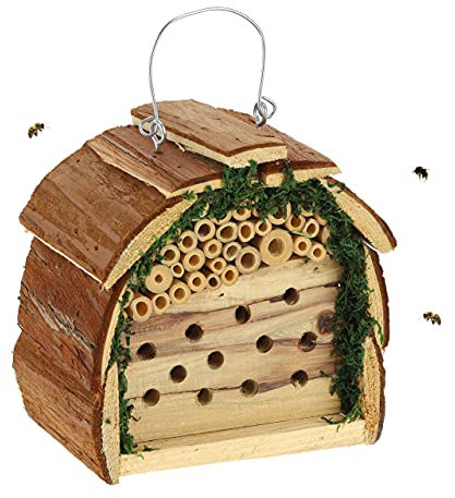 Relaxdays Insektenhotel, Nisthilfe für Bienen und Wespen, für Garten und Balkon, HxBxT 15,5 x 16 x 10,5 cm, Natur/grün