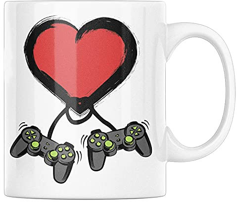 Vulfire Tazza In Ceramica Videogame Love. Tazza Idea Amanti dei videogiochi, Fidanzati, Amore Ragazzi Joystick Sorpresa Tazza Colazione, Tazze Coppia (Bianco, Ceramica)