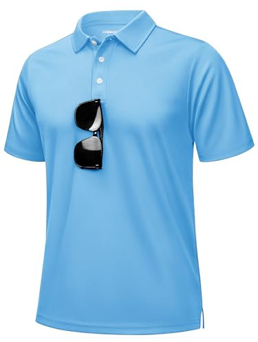 KEFITEVD Mens Polo Breathable Short Sleeve Tshirts Quick Dry Polyester for Men Casual Lightweight Golf T-Shirt with Button,Sky Blue,L