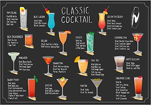 Classic Cocktail Menu Metal Sign Plaques Spirits Gin Wine Bar Beer Garden (Small A5 (200x150mm))