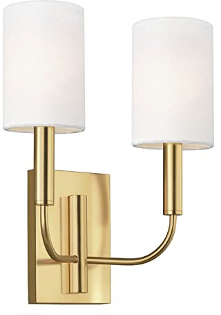 Licht-Erlebnisse Wandlampe Jugendstil in Messing Weiß Metall Stoff elegant 36 cm hoch 2x E14 Wandleuchte Schlafzimmer