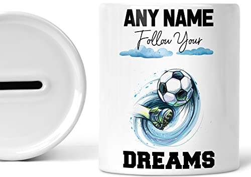 Football Gifts For Boys Kids Personalised Gift Piggy Bank Follow Your Dreams Footballer Girls Boy Money Box Custom Name Savings Jar Decor Coin Box Money Bank Bedroom Accessories Ceramic