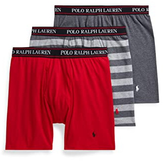 POLO RALPH LAUREN Men's Stretch Classic Fit Boxer Briefs, Trunks & Long Leg Available, 3-Pack, RL2000 Red/Charcoal Heather & Andover Heather Stripe/Charcoal Heather, Large Tall
