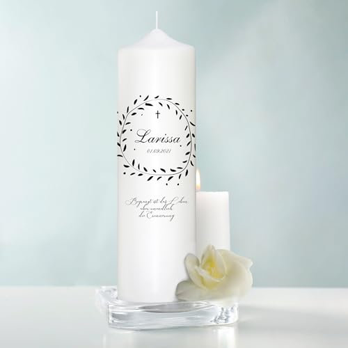 Wandtattoo Loft Trauerkerze personalisiert mit Namen und Datum, Motiv mit schwarzen Blätterkranz, 25cm x 7cm, personalisierte Trauerkerze, Kondolenzkerze, Beileidskerze, Trauerlicht, Grabkerze