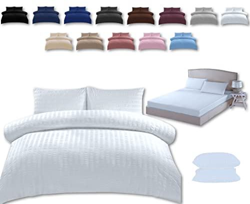 TheWhiteWater Super King Size Bed Duvet Cover Set - 3 in 1 Super King Bedding Set - Duvet Cover + Fitted Sheet + 2 Matching Pillowcases (White, Super King - Duvet Cover + Fitted Sheet)