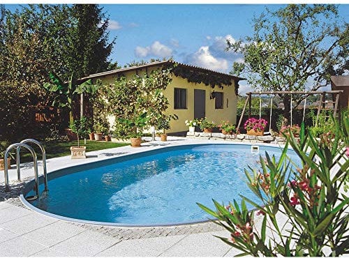 Stahlwandpool Set (10-teilig) tief oval Formentera 525x320x150 cm, Stahl 0,8mm weiß Folie 0,6mm blau
