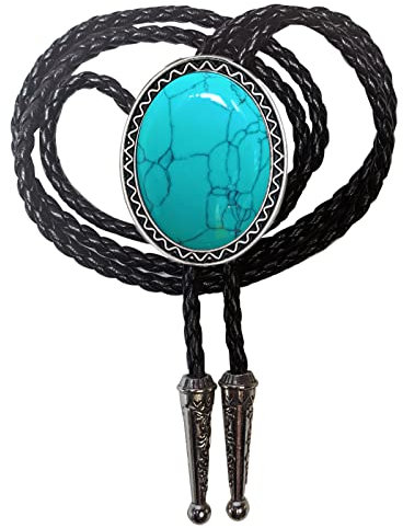 HIMONGOO Turquoise BOLO Tie for Men Women Leather Rope Wedding Necklace Western Cowboy Necktie (Turquoise)