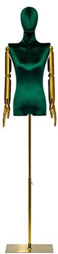 Schneiderpuppe Weibliche Halbkörper-Schaufensterpuppe Torso, Weibliche Schaufensterpuppe Im Schaufenster Mit Goldenem Arm Aus Samt, Höhenverstellbar (Color : Green)