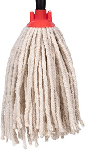 Jazooli Mop Heads Replacement - Commercial & Household Wet & Dry Mops for Cleaning Floors, Kitchen, Bathroom - Colour Coded Yarn Floor Mops, Heavy Duty Mop Head - 1 x Red
